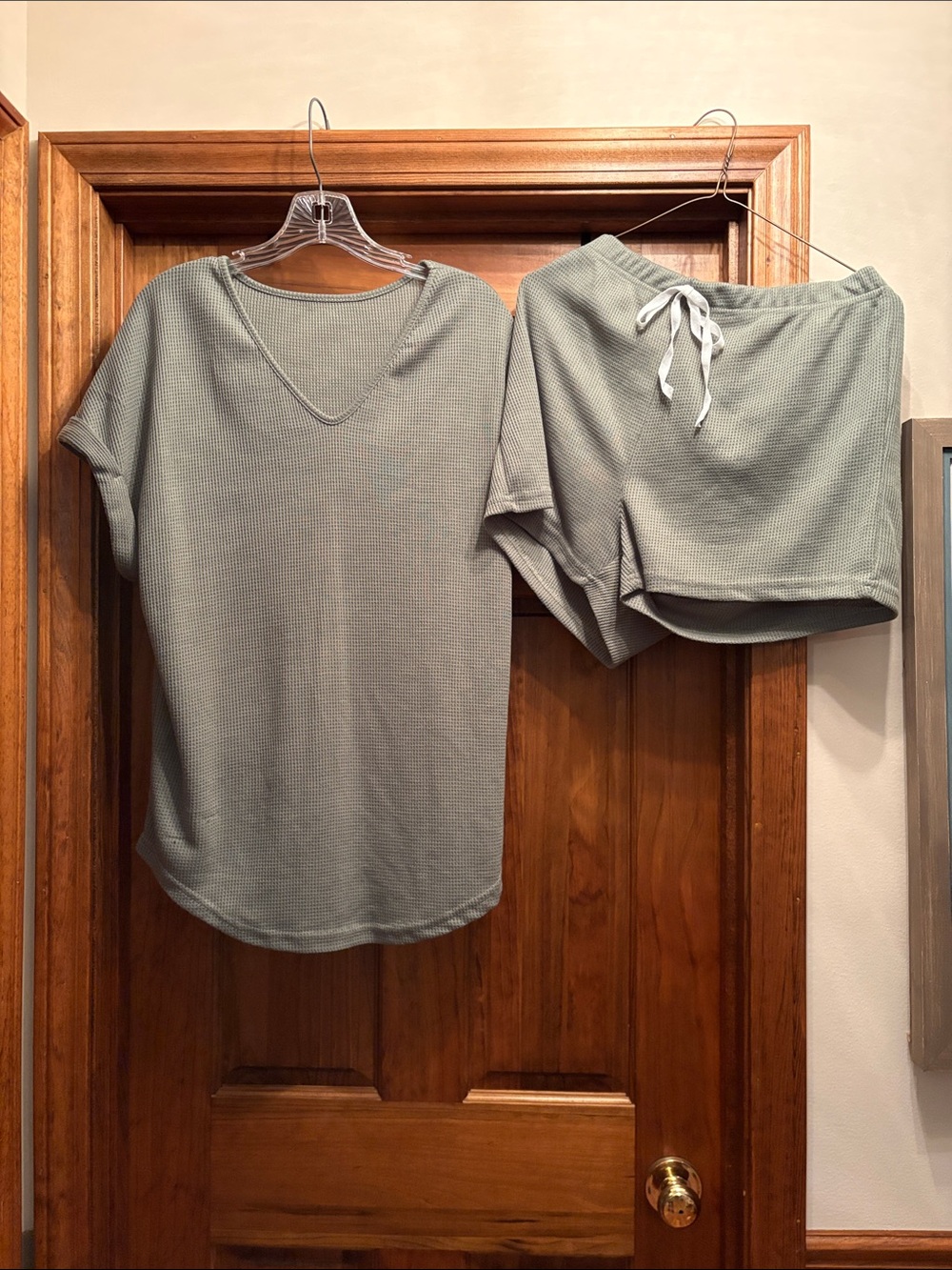 SHEIN Sage Waffle Knit Short Sleeve Lounge Top & Shorts Set Size Large